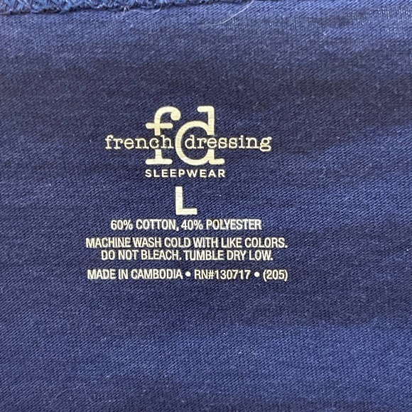 French Dressing Navy LS V-Neck PJ Top Size Large Cotton Blend PreOwned - Picture 3 of 5